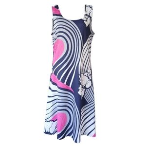 Tango Mango Sleeveless Navy and Pink Floral Patterned Midi Dress, Sz M